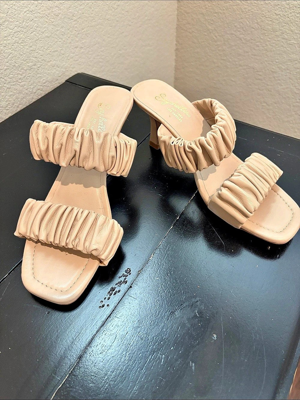 Seychelles Ruched Heeled Sandals in nude US 7.5